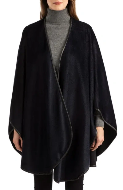 Sofia Cashmere Leather Trim Alpaca Blend Wrap In Black