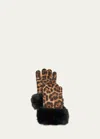 Sofia Cashmere Leopard Print Cashmere Gloves W/ Faux Fur Cuffs In Camel Leopard