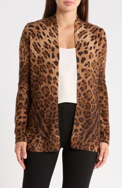 Sofia Cashmere Leopard Print Drape Cardigan In Camel
