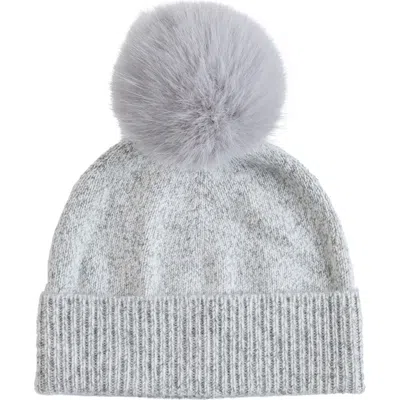 Sofia Cashmere Marled Cashmere Beanie With Faux Fur Pom In Grey