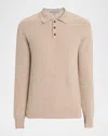 Sofia Cashmere Men's Cashmere Waffle Knit Polo Sweater In Brown