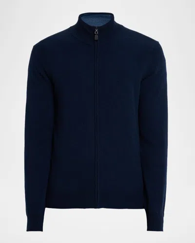 Sofia Cashmere Men's Recycled Cashmere Full-zip Sweater In Blue