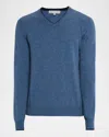 Sofia Cashmere Men's Tipped Cashmere Knit V-neck Sweater In Blue