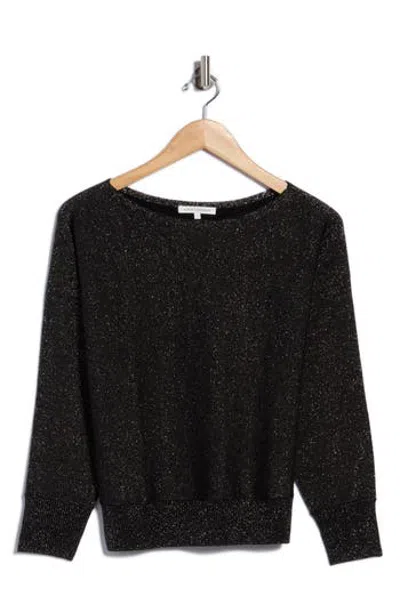 Sofia Cashmere Metallic Boatneck Sweater In Black