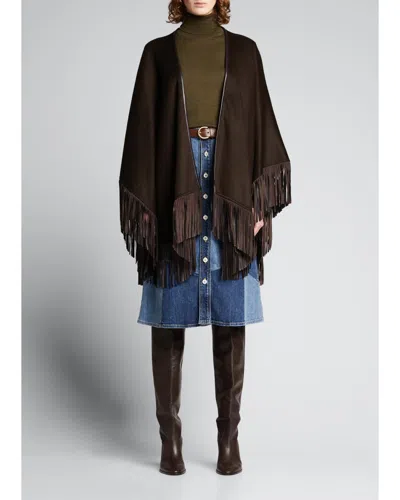 Sofia Cashmere Reversible Fringe Cashmere Cape In Brown