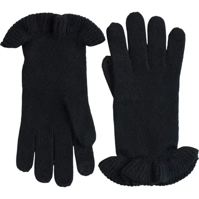 Sofia Cashmere Ruffle Cuff Cashmere Gloves In Black