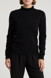 Sofia Cashmere Ruffle Mock Neck Cashmere Sweater In Black