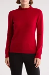 Sofia Cashmere Ruffle Mock Neck Cashmere Sweater In Dark Red