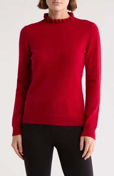 Sofia Cashmere Ruffle Mock Neck Cashmere Sweater In Dark Red