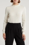 Sofia Cashmere Ruffle Mock Neck Cashmere Sweater In Ivory