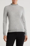 Sofia Cashmere Ruffle Mock Neck Cashmere Sweater In Medium Grey