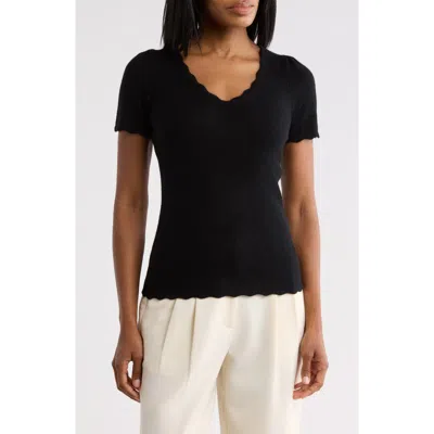 Sofia Cashmere Scallop Edge Cashmere Sweater In Black