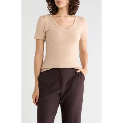 Sofia Cashmere Scallop Edge Cashmere Sweater In Brown
