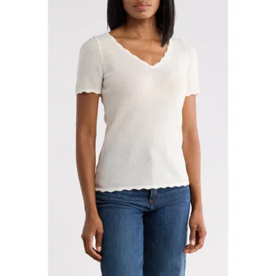 Sofia Cashmere Scallop Edge Cashmere Sweater In White