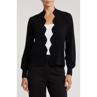 Sofia Cashmere Scalloped Edge Cashmere Cardigan In Black