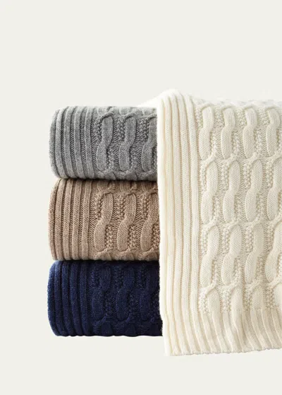 Sofia Cashmere Seed-stitch Cable Throw In Ivory