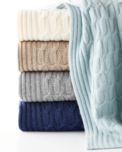 Sofia Cashmere Seed-stitch Cable Throw In Seafoam
