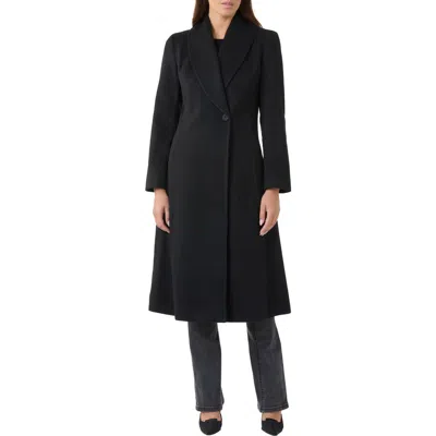 Sofia Cashmere Shawl Collar Pick Stitched Cashmere Princess Coat In Black