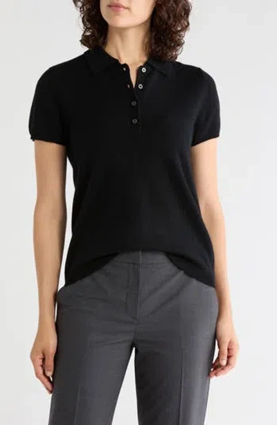 Sofia Cashmere Short Sleeve Cashmere Polo Sweater In Black