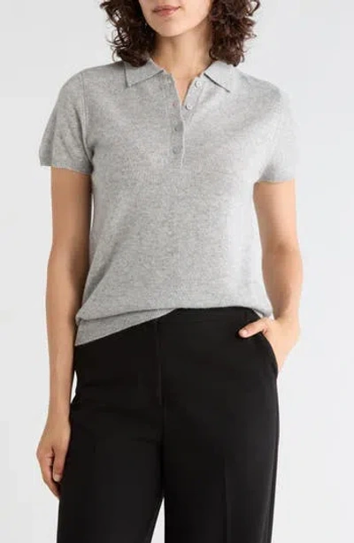 Sofia Cashmere Short Sleeve Cashmere Polo Sweater In Gray