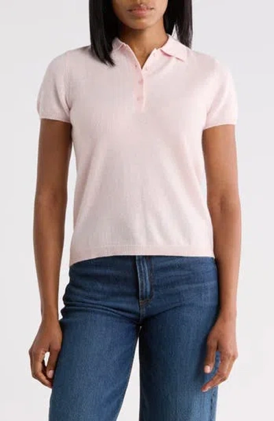 Sofia Cashmere Short Sleeve Cashmere Polo Sweater In Pink