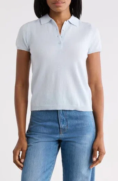 Sofia Cashmere Short Sleeve Cashmere Polo Sweater In White