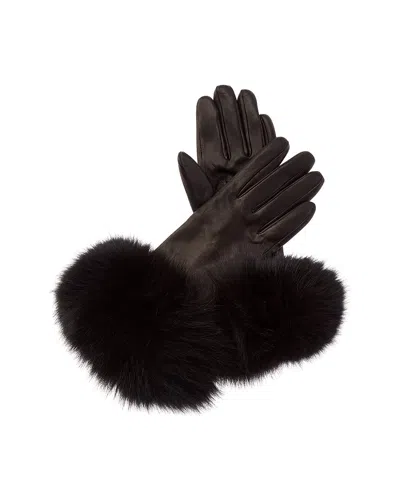 Sofia Cashmere Sofiacashmere 2-button Cashmere-lined Leather Gloves In Black
