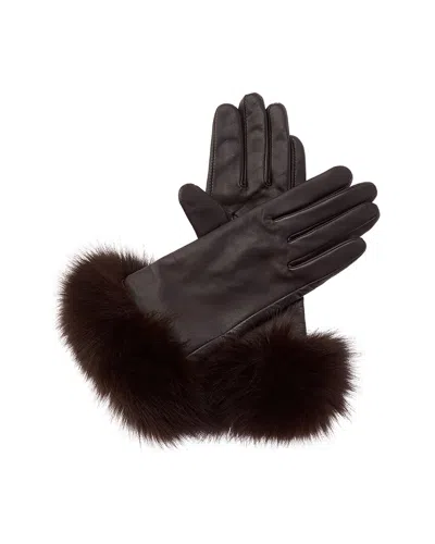 Sofia Cashmere Sofiacashmere 2-button Cashmere-lined Leather Gloves In Brown