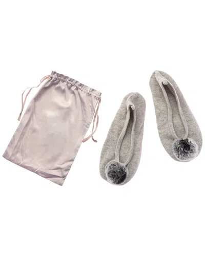 Sofia Cashmere Sofiacashmere Cashmere Knitted Ballet Slipper With Fox Pom & Drawstring Pouch