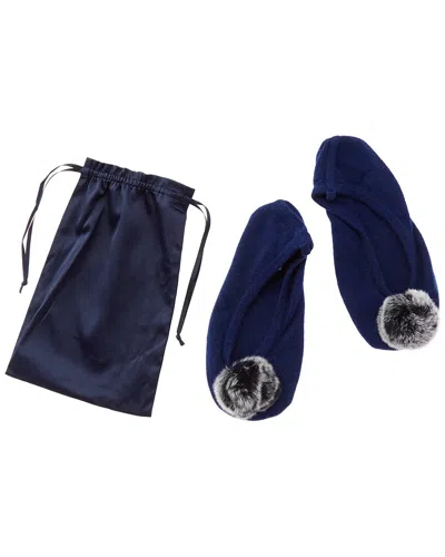 Sofia Cashmere Sofiacashmere Cashmere Knitted Ballet Slipper With Fox Pom & Drawstring Pouch