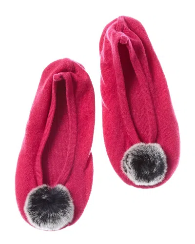 Sofia Cashmere Sofiacashmere Cashmere Knitted Ballet Slipper With Fox Pom & Drawstring Pouch In Pink