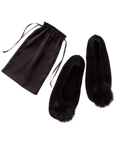 Sofia Cashmere Sofiacashmere Cashmere Knitted Ballet Slipper With Pom & Drawstring Pouch In Black