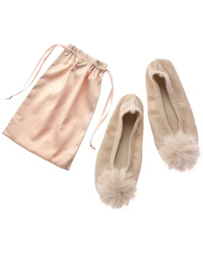 Sofia Cashmere Sofiacashmere Cashmere Knitted Ballet Slipper With Pom & Drawstring Pouch In Multi