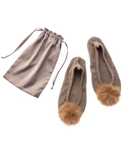 Sofia Cashmere Sofiacashmere Cashmere Knitted Ballet Slipper With Pom & Drawstring Pouch In Multi