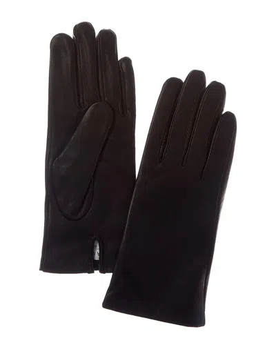 Sofia Cashmere Sofiacashmere Classic Cashmere-lined Nappa Leather Gloves In Black