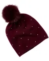 Sofia Cashmere Embellished Textured Cashmere Beanie With Faux Fur Pompom In Burgundy