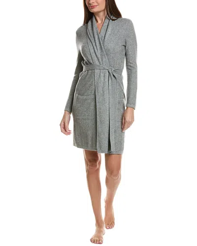 Sofia Cashmere Sofiacashmere Herringbone Wool & Cashmere-blend Robe In Gray