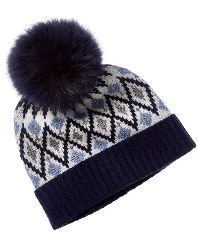 Sofia Cashmere Sofiacashmere Lurex Fairisle Wool & Cashmere-blend Hat In Blue