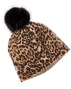Sofia Cashmere Faux Fur Pom Cashmere Lurex Knit Beanie In Brown