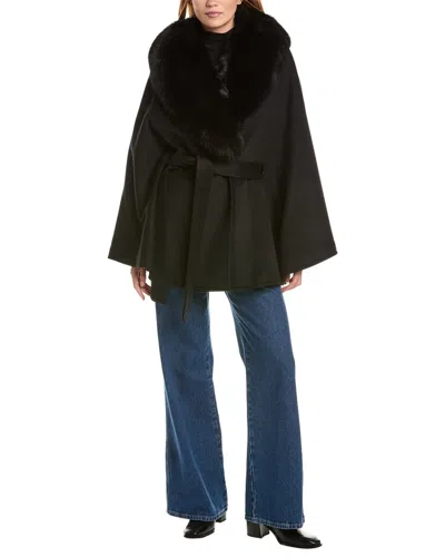 Sofia Cashmere Sofiacashmere Shawl Collar Wool-blend Cape Coat In Black