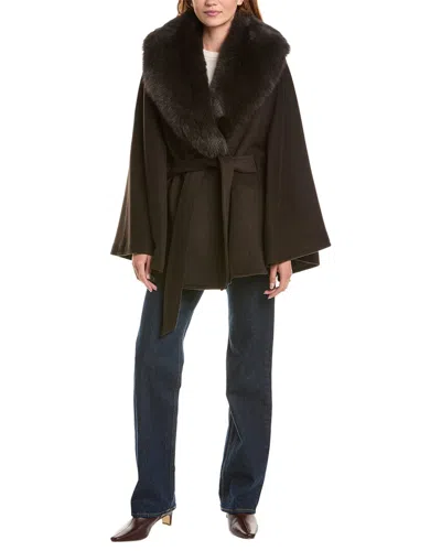 Sofia Cashmere Sofiacashmere Shawl Collar Wool-blend Cape Coat In Brown