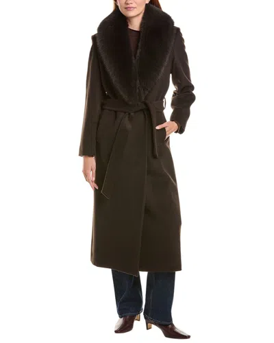 Sofia Cashmere Sofiacashmere Shawl Collar Wool-blend Long Wrap Coat In Brown