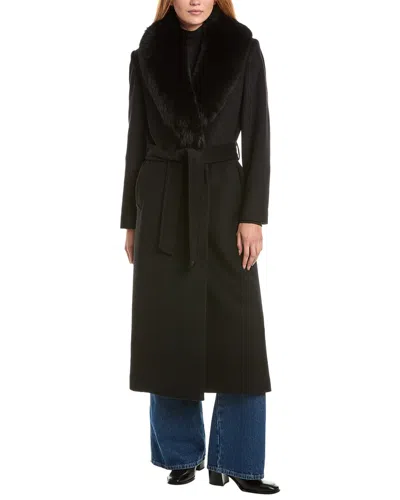 Sofia Cashmere Sofiacashmere Shawl Collar Wool-blend Long Wrap Coat In Black