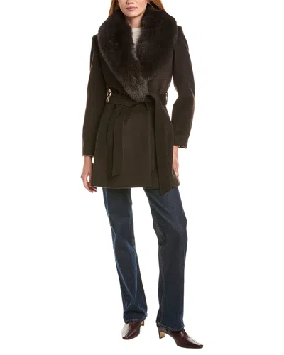 Sofia Cashmere Sofiacashmere Wool-blend Wrap Coat In Brown