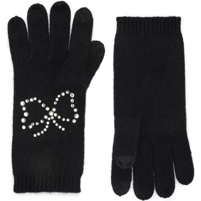 Sofia Cashmere Stud Bow Cahsmere Gloves In Black