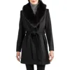 Sofia Cashmere Toscana Genuine Lamb Shearling Collar Wool Blend Coat In Black