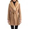 Sofia Cashmere Toscana Genuine Lamb Shearling Collar Wool Blend Coat In Brown