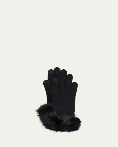 Sofia Cashmere Touchscreen Cashmere & Faux Fur Gloves In Black