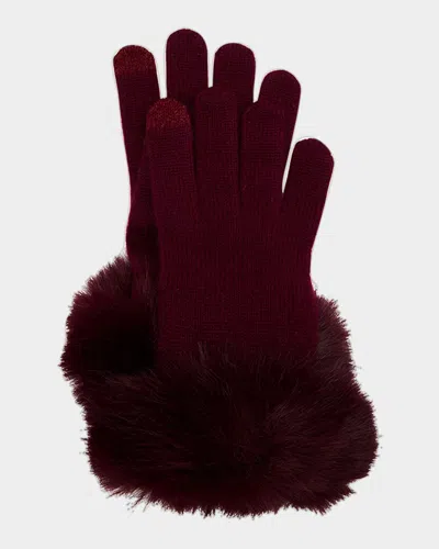 Sofia Cashmere Touchscreen Cashmere & Faux Fur Gloves In Burgundy