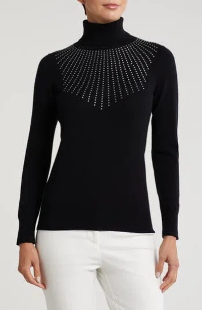 Sofia Cashmere Turtleneck Starburst Cashmere Sweater In Black